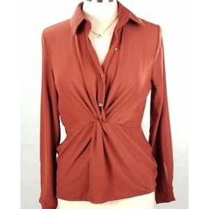 Boohoo NWT Twist Front Shirt Sz 10 Rust